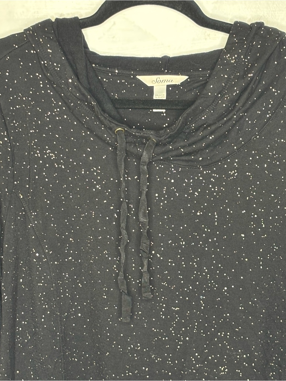 Soma Black Gold Speckled Cowl Neck Tunic Top w/Pockets Size XXL Soft Stretch - Picture 3 of 11